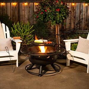 Bond Manufacturing 52124 Nightstar 32.7" Round Wood Burning Steel Fire Pit with Grill, Black