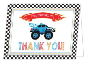 monster truck thank you card - set of 20 folded cards with envelopes