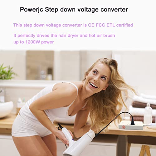 Powerjc Step Down Power Adapter Voltage Converter 220V to 110V 1500w with Smart 4 Port USB Charging