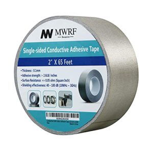mwrf source conductive cloth fabric adhesive faraday tape (2.0-inch x 65ft); emi grounding; rfid signal attenuation; radio frequency signal attenuation; guitar interference shielding