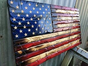 handmade rustic wooden "battle tested" american flag.