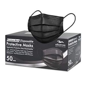 Disposable 3 ply Face Masks Pack of 50 pcs/box, Albatross Health 3ply Premium Black Procedure Earloop Face Mask, Safety Mask Filter for Protection, Mouth and Nose Cover for Adults