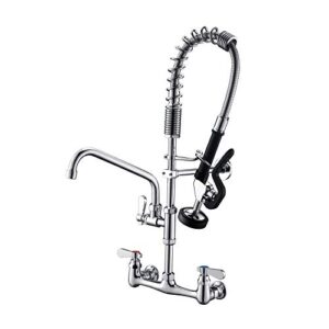 appaso commercial sink faucet with pre-rinse sprayer, 8 inch center wall mount kitchen faucet 24” height compartment sink faucet with 12” swivel spout for restaurant industrial, polished chrome finish