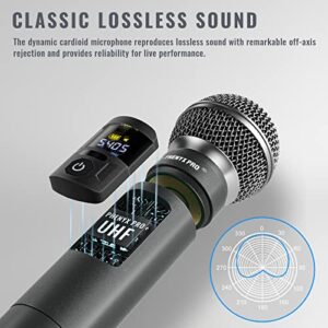 Phenyx Pro Wireless Microphone System, Metal Wireless Mic Set with Case,Handheld Cordless Dynamic Microphones for Singing, Karaoke, Church, DJ, 2x30 UHF Adjustable Frequencies,200ft Range (PTU-52-2H)