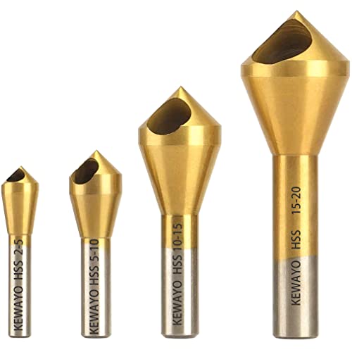 KEWAYO Countersink Drill Bit Set,4pcs 90 Degree High Speed Steel Titanium Counter Sinker Drill Bits for Wood,Metal, Fiberboard, Plywood, Plastic, PVC