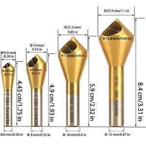 KEWAYO Countersink Drill Bit Set,4pcs 90 Degree High Speed Steel Titanium Counter Sinker Drill Bits for Wood,Metal, Fiberboard, Plywood, Plastic, PVC