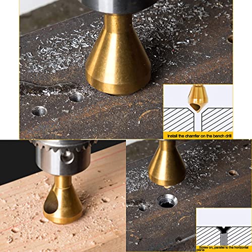 KEWAYO Countersink Drill Bit Set,4pcs 90 Degree High Speed Steel Titanium Counter Sinker Drill Bits for Wood,Metal, Fiberboard, Plywood, Plastic, PVC