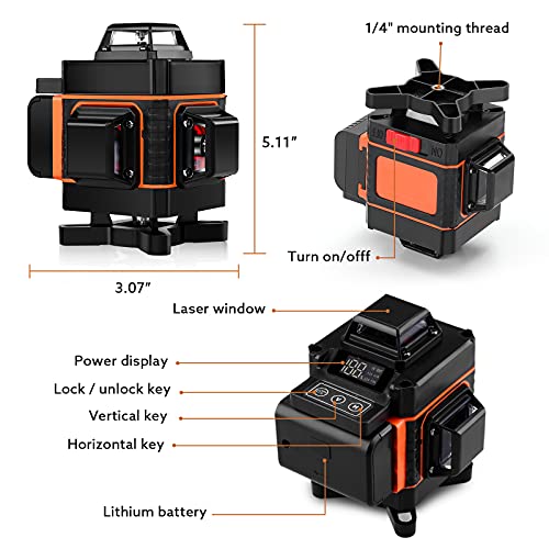 16 Lines Laser Level with Target Plate, Elikliv 4d 360 Self-Leveling Laser Level, Green Beam Laser Level Horizontal Vertical with 2 Rechargeable Battery for Home Improvement Layout Work