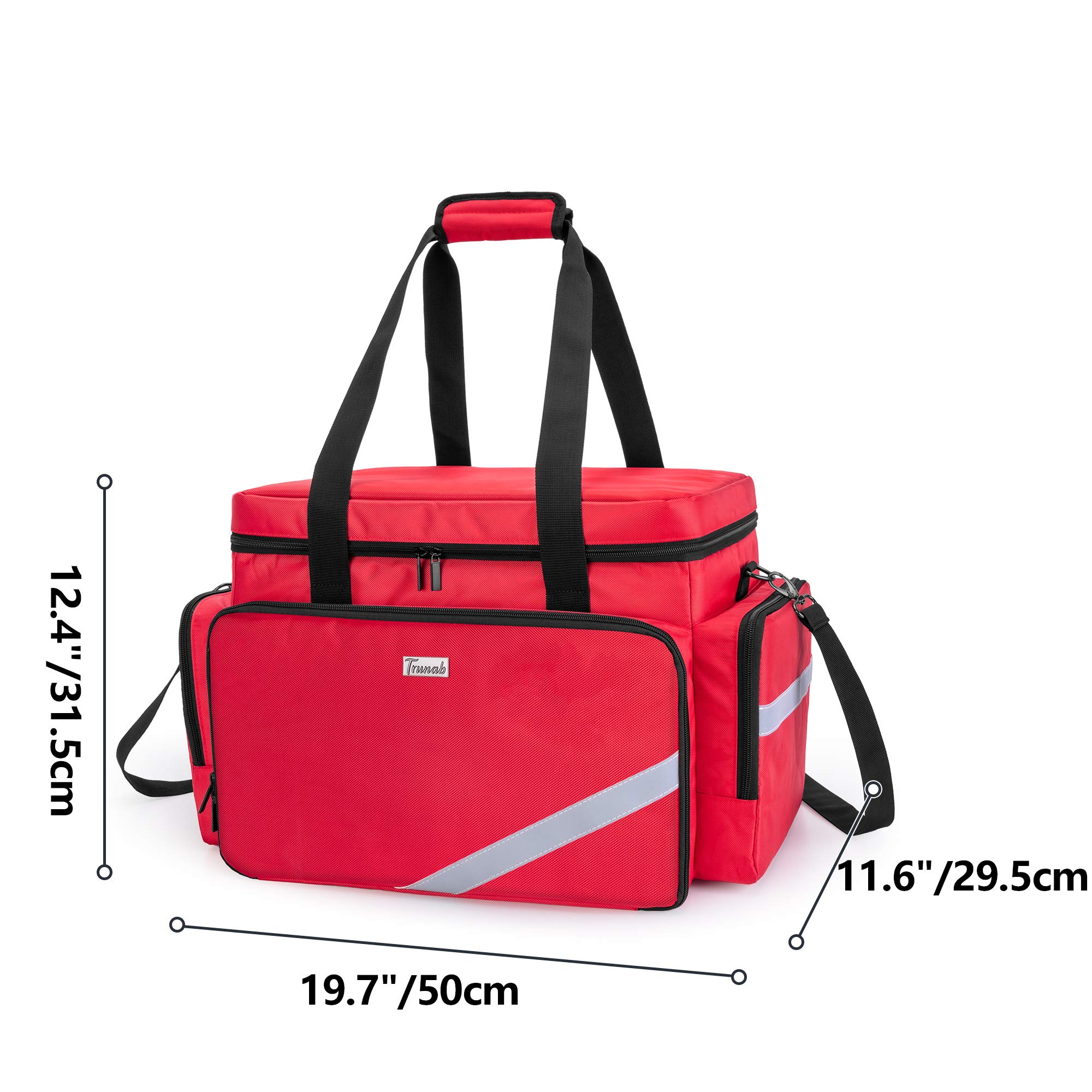 Trunab First Aid Bag Empty, Professional Medical Bag Emergency Responder Trauma Bag with Inner Dividers and Anti-Slip Bottom, Ideal for EMT, EMS, Paramedics, Red - Patented Design, Bag Only