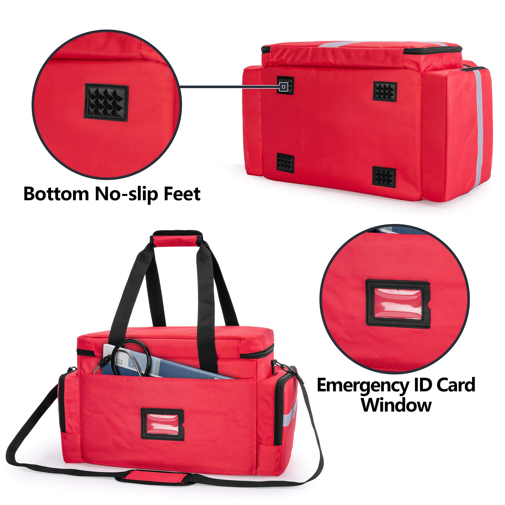 Trunab First Aid Bag Empty, Professional Medical Bag Emergency Responder Trauma Bag with Inner Dividers and Anti-Slip Bottom, Ideal for EMT, EMS, Paramedics, Red - Patented Design, Bag Only