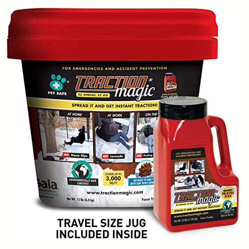 Safe Paw Pet Saltless Ice Melt for Various Terrain, 22 lbs and Traction Magic Quick Application All Natural Snow Melter, 15 Lbs Bucket