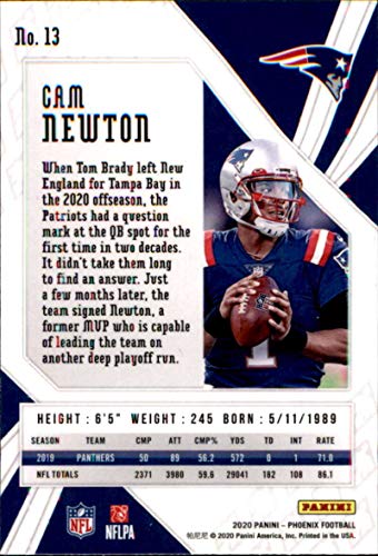 2020 Panini Phoenix Fire Burst #13 Cam Newton New England Patriots Football Card