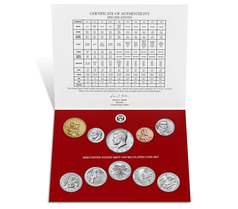 2020 P, D U.S. Mint Uncirculated 20 Coin Mint Set with CoA Uncirculated