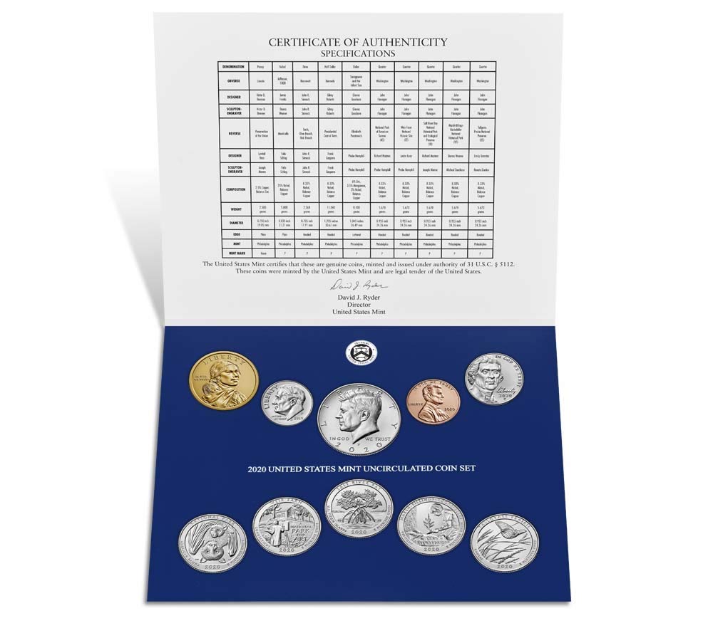 2020 P, D U.S. Mint Uncirculated 20 Coin Mint Set with CoA Uncirculated