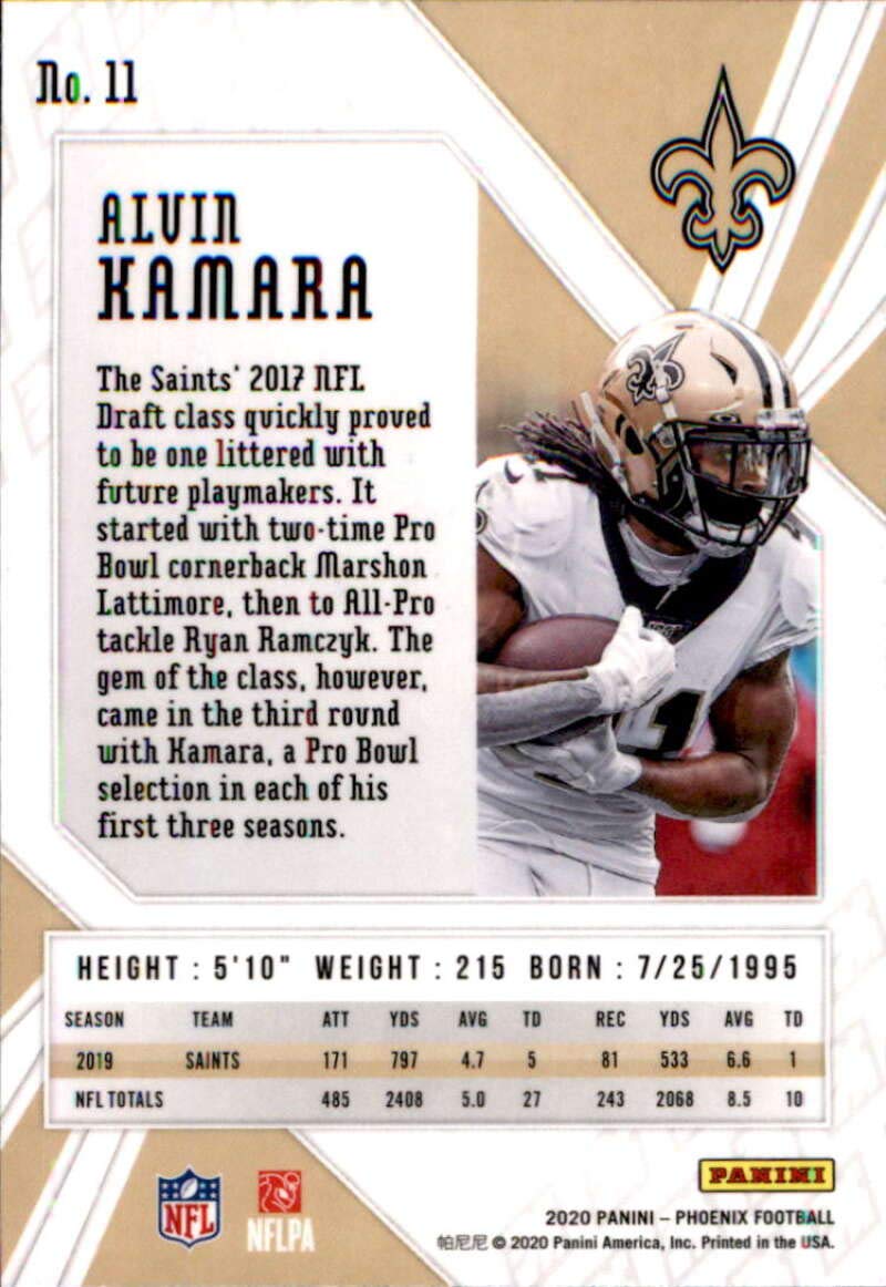 2020 Panini Phoenix Fire Burst #11 Alvin Kamara New Orleans Saints Football Card