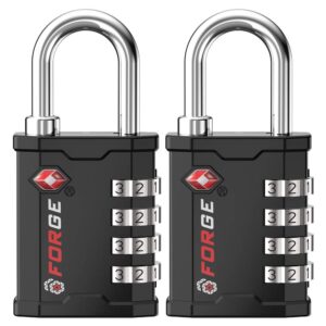forge 4 digit 17067 tsa approved travel locks, tool box and case lock, combination padlock for travel, black 2 locks.