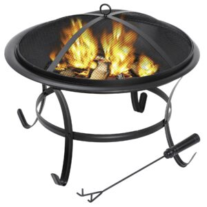 22 inches portable fire pit outdoor wood burning steel lightweight bbq grill firepit bowl with log grate&poker for outside patio campfire bonfire backyard