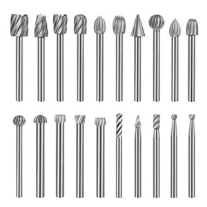 20pcs hss rotary burr set, carving bits and engraving router bit set for rotary tool accessories with 1/8"(3mm) shank for woodworking, engraving, drilling,grooving