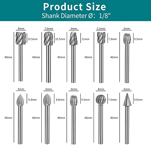 20PCS HSS Rotary Burr Set, Carving Bits and Engraving Router Bit Set for Rotary Tool Accessories with 1/8"(3mm) Shank for Woodworking, Engraving, Drilling,Grooving