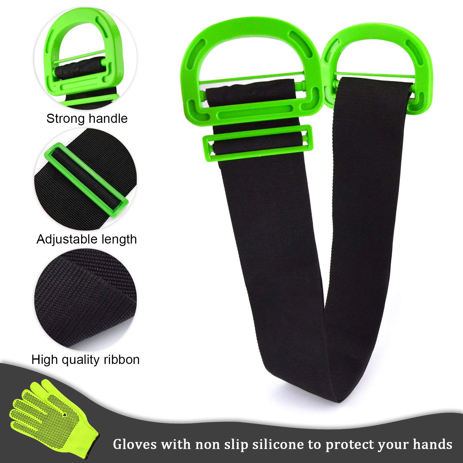 Moving Straps Lifting System Kit Moving Strap with Non-Slip Silicone for 2-Person and Widen Handle Lifting Straps for 1-Person for House-Moving, Furniture, Appliances, Boxes, Heavy Objects Moving