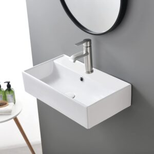 shaco contemporary 21" x 12" porcelain ceramic wall mounted bathroom vessel sink, rectangular one hole bowl laundry half bath small bathroom sink