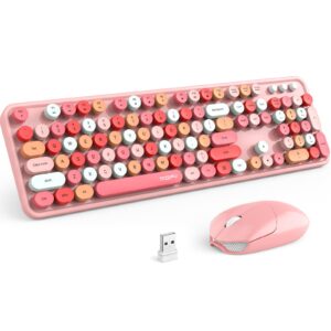 MOFII Wireless Keyboard and Mouse Combo, Pink Keyboard, 2.4GHz Retro Full Size with Number Pad & Cute Wireless Mouse for Computer PC Laptop Notebook Mac Windows XP/7/8/10 (Pink-Colorful)