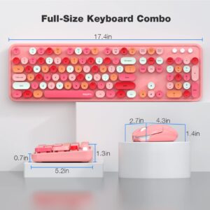 MOFII Wireless Keyboard and Mouse Combo, Pink Keyboard, 2.4GHz Retro Full Size with Number Pad & Cute Wireless Mouse for Computer PC Laptop Notebook Mac Windows XP/7/8/10 (Pink-Colorful)