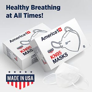 America1 KN95 Face Masks | Made in USA | Breathable Face Masks with 4-Layer Protection | Face Masks for Men and Women | Disposable Face Masks for Work, Home, and Outdoor | 20 Count White Face Masks