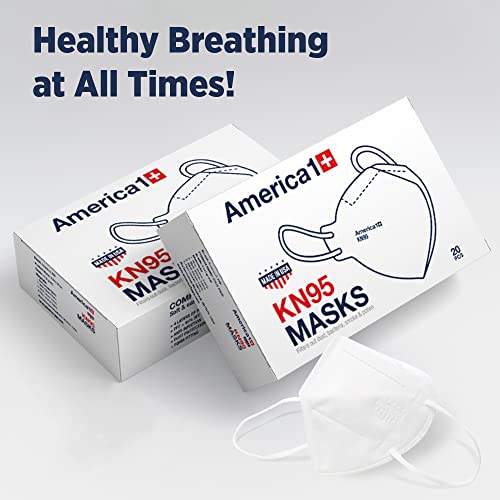 America1 KN95 Face Masks | Made in USA | Breathable Face Masks with 4-Layer Protection | Face Masks for Men and Women | Disposable Face Masks for Work, Home, and Outdoor | 20 Count White Face Masks