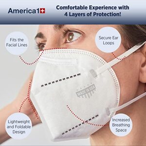 America1 KN95 Face Masks | Made in USA | Breathable Face Masks with 4-Layer Protection | Face Masks for Men and Women | Disposable Face Masks for Work, Home, and Outdoor | 20 Count White Face Masks