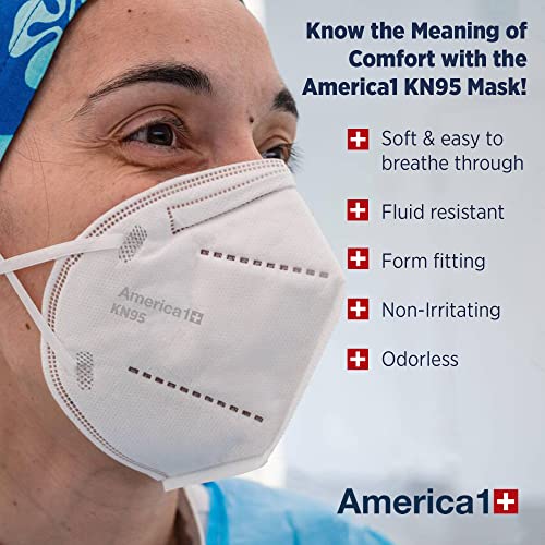 America1 KN95 Face Masks | Made in USA | Breathable Face Masks with 4-Layer Protection | Face Masks for Men and Women | Disposable Face Masks for Work, Home, and Outdoor | 20 Count White Face Masks