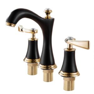 Oumefar Modern Practical Shower Faucet Bathroom Faucet Three Holes Anti-Corrosion Copper Stable Split Faucet Three-Piece Titanium Faucet for Bathroom Kitchen (Black Gold)