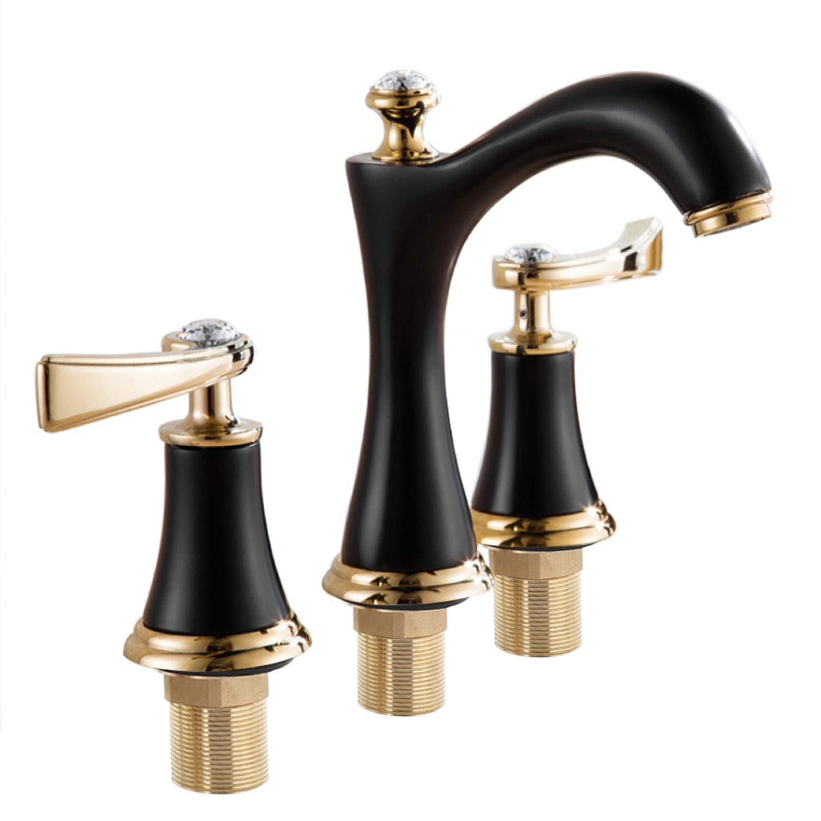 Oumefar Modern Practical Shower Faucet Bathroom Faucet Three Holes Anti-Corrosion Copper Stable Split Faucet Three-Piece Titanium Faucet for Bathroom Kitchen (Black Gold)