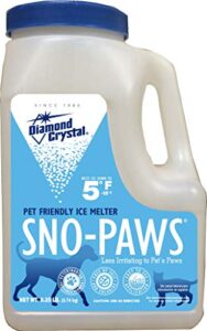 diamond crystal sno-paws snow and ice melter - calcium chloride & salt-free pet safe ice melter with blue tint - melts ice down to 5 degrees