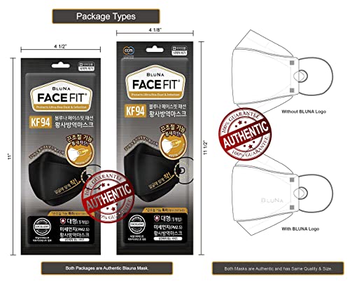 BLUNA ::Authentic:: [10 Pack] Premium 4-Layer Black KF94 Face Mask, Large [Adjustable Ear Loop][Anti-Trouble Skin][Made in KOREA] + Lanyard