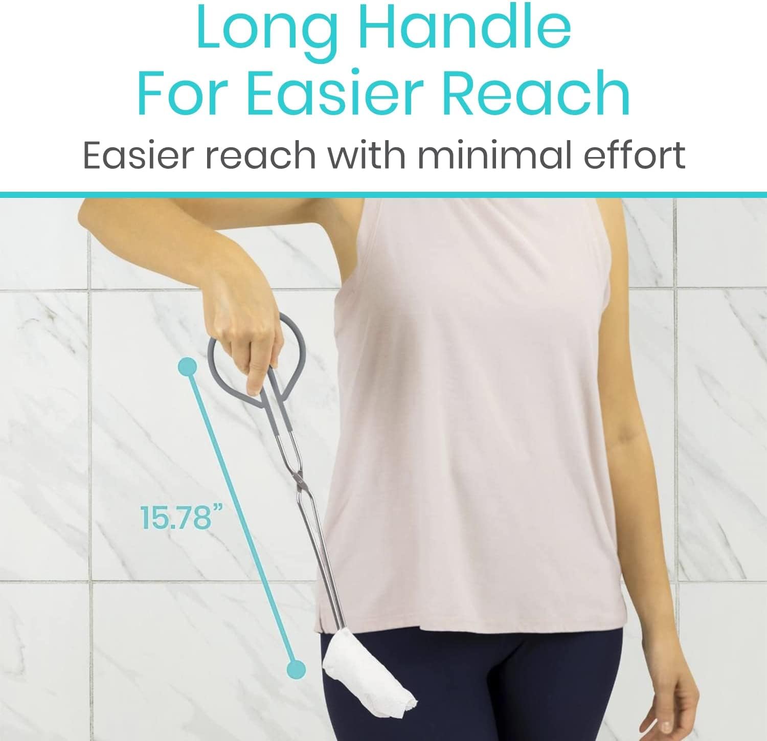 Vive Toilet Wiping Aid Tongs - Self Wiper for Bottom - Self Assist Bathroom Aid for Limited Mobility, Elderly, Pregnancy, Disabled, Shoulder and Back Pain - Long Handled Design - Toilet Accessories