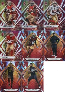 2020 phoenix fire burst san francisco 49ers team set of 8 cards: jimmy garoppolo(#82), deebo samuel(#83), george kittle(#84), nick bosa(#85), brandon aiyuk(#117), javon kinlaw(#147), jamycal hasty(#195), jauan jennings(#196)