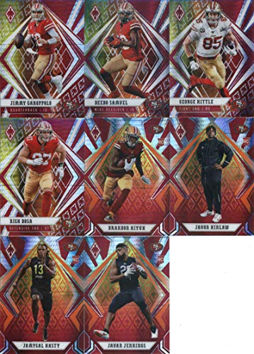 2020 Phoenix Fire Burst San Francisco 49ers Team Set of 8 Cards: Jimmy Garoppolo(#82), Deebo Samuel(#83), George Kittle(#84), Nick Bosa(#85), Brandon Aiyuk(#117), Javon Kinlaw(#147), Jamycal Hasty(#195), Jauan Jennings(#196)