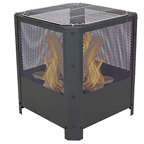 Sunnydaze Grelha 16-Inch Square Steel Fire Pit with Grilling Grate - Black Finish