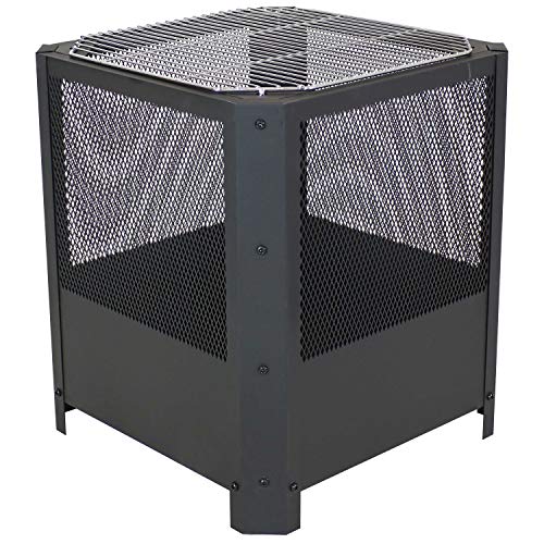 Sunnydaze Grelha 16-Inch Square Steel Fire Pit with Grilling Grate - Black Finish