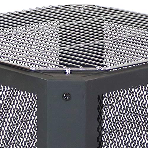 Sunnydaze Grelha 16-Inch Square Steel Fire Pit with Grilling Grate - Black Finish