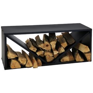 sunnydaze triple triangle black powder-coated steel log rack - outdoor and indoor firewood storage - 41-inch