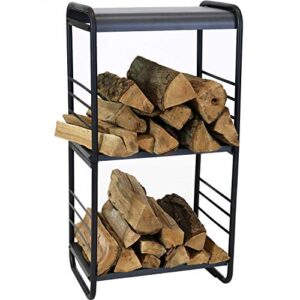 sunnydaze modern rounded edge iron and steel log rack - outdoor and indoor firewood storage - ideal for garage, shed and porch - fireplace and fire pit accessory - 36-inch