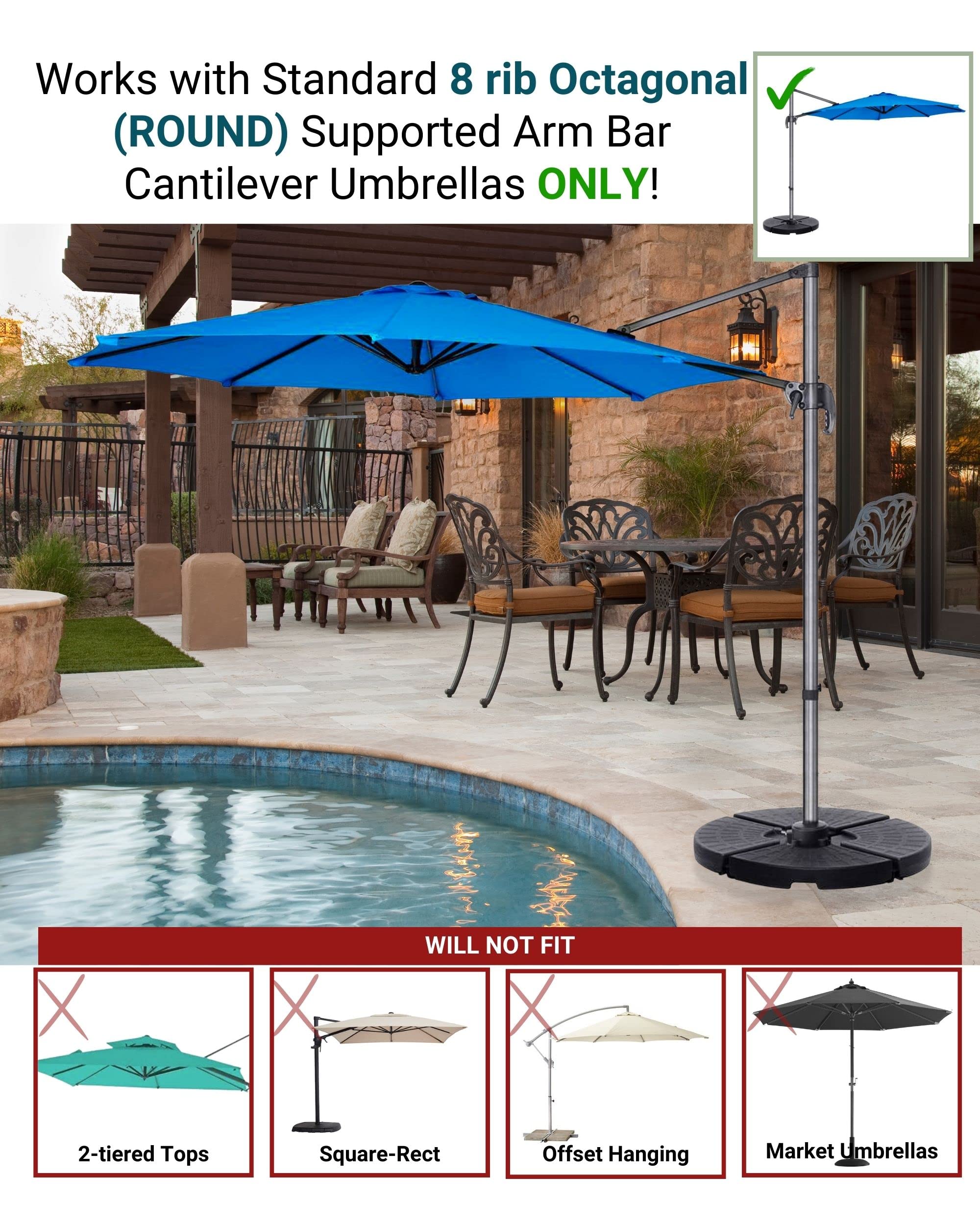 Formosa Covers Replacement Umbrella Canopy for 11ft 8 Rib Supported Bar Cantilever Market Outdoor Patio in Capri Blue Rib Length 64" to 66" Premium Vibrant Olefin Fabric (Canopy Only) (11ft 8 ribs)