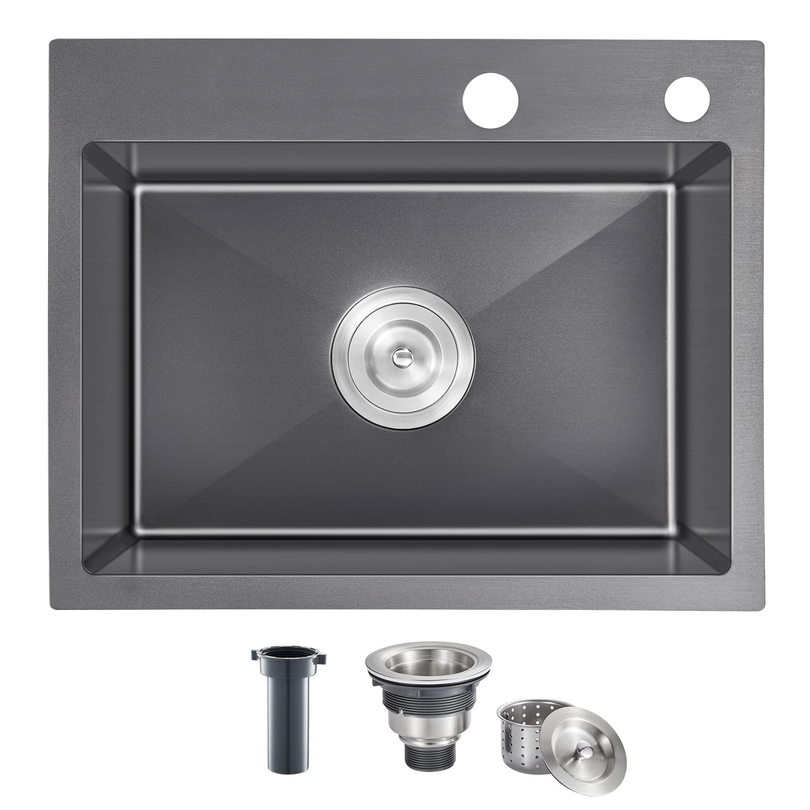 OUGOO 22 x 18inch Drop-in Tight Radius Black Stainless Steel Topmount Kitchen Sink Single Bowl