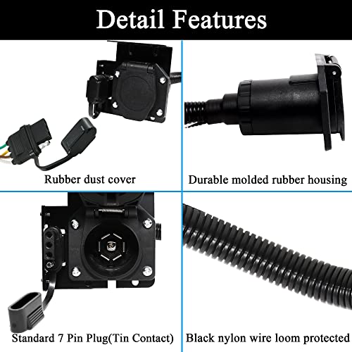 Oyviny 4-Way Flat to 7-Way Round Blade and 4 Way Trailer Wiring Harness Adapter Vehicle-Side 4 Pin to Trailer-Side 7 Pin and 4 Pin Dual-Output Connector with Mounting Bracket for Truck RV(Black)