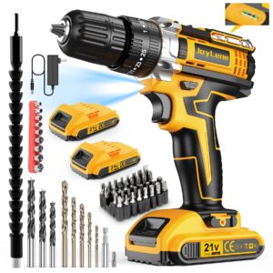 jaylene 21v cordless drill set, power drill 59pcs with 3/8 inch keyless chuck, 25 3 clutch electric drill with work light, max torque 45nm, 2-variable speed & 2 batteries and fast charger