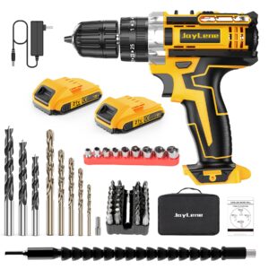 JayLene 21V Cordless Drill Set, Power Drill 59Pcs with 3/8 Inch Keyless Chuck, 25 3 Clutch Electric Drill with Work Light, Max torque 45Nm, 2-Variable Speed & 2 Batteries and Fast Charger
