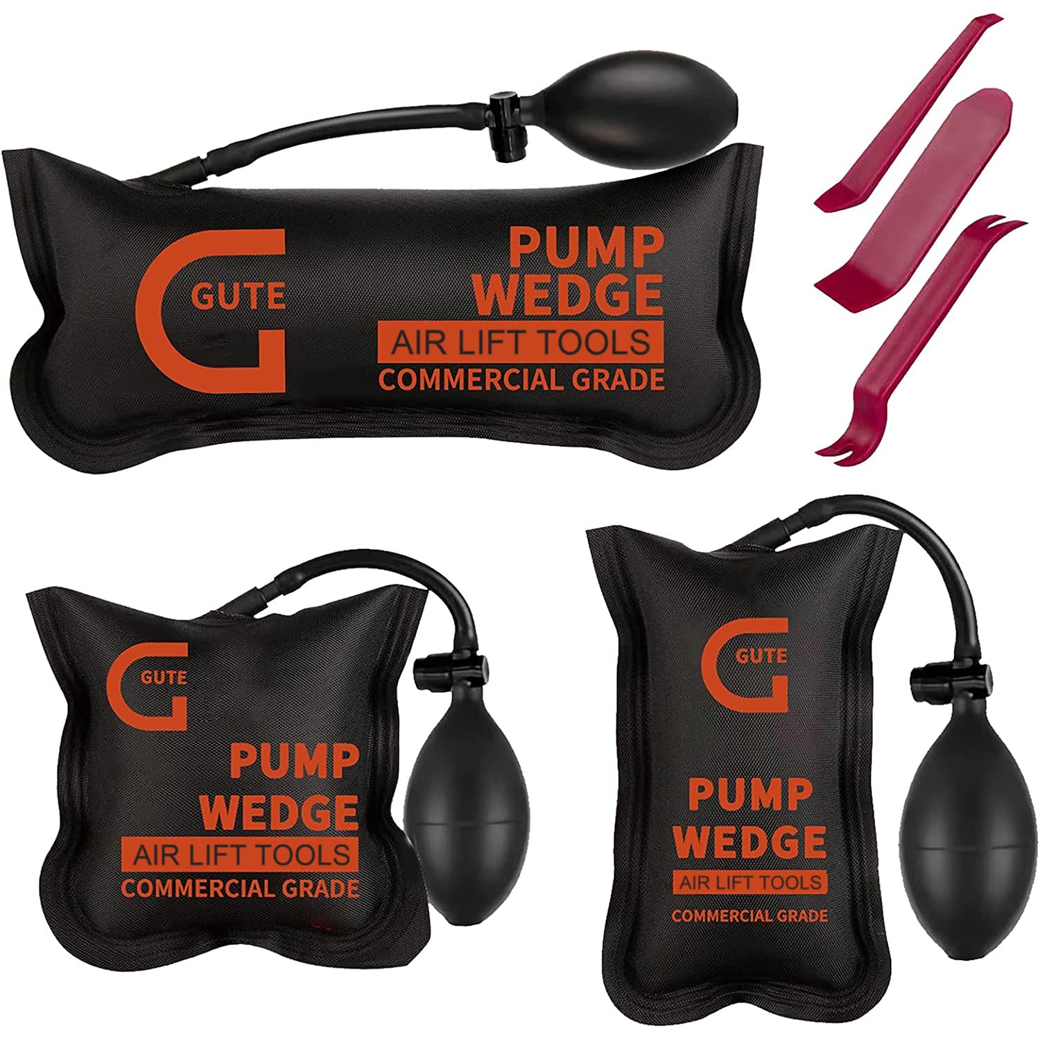 Gute Air Wedge Bag Pump, 3Pack Commercial Inflatable Air Wedge Pump Tool,Air Wedge Pump Bag Tool-Professional Leveling Kit,Air Wedge Bag for Variety of Jobs. 300 LB Rating (3Sizes)