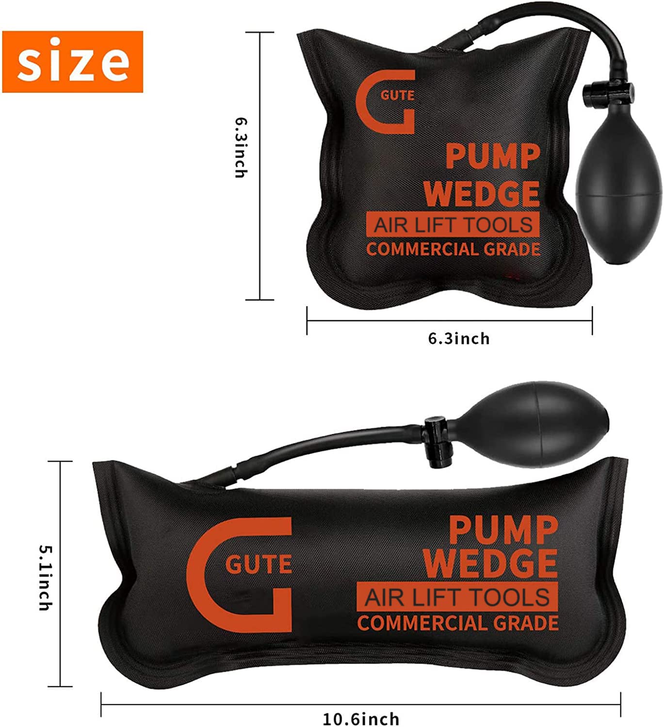 Gute Air Wedge Bag Pump, 2Pack Commercial Inflatable Air Wedge Pump Tool,Air Wedge Pump Bag Tool-Professional Leveling Kit,Air Wedge Bag for Variety of Jobs. 300 LB Rating (2Sizes)